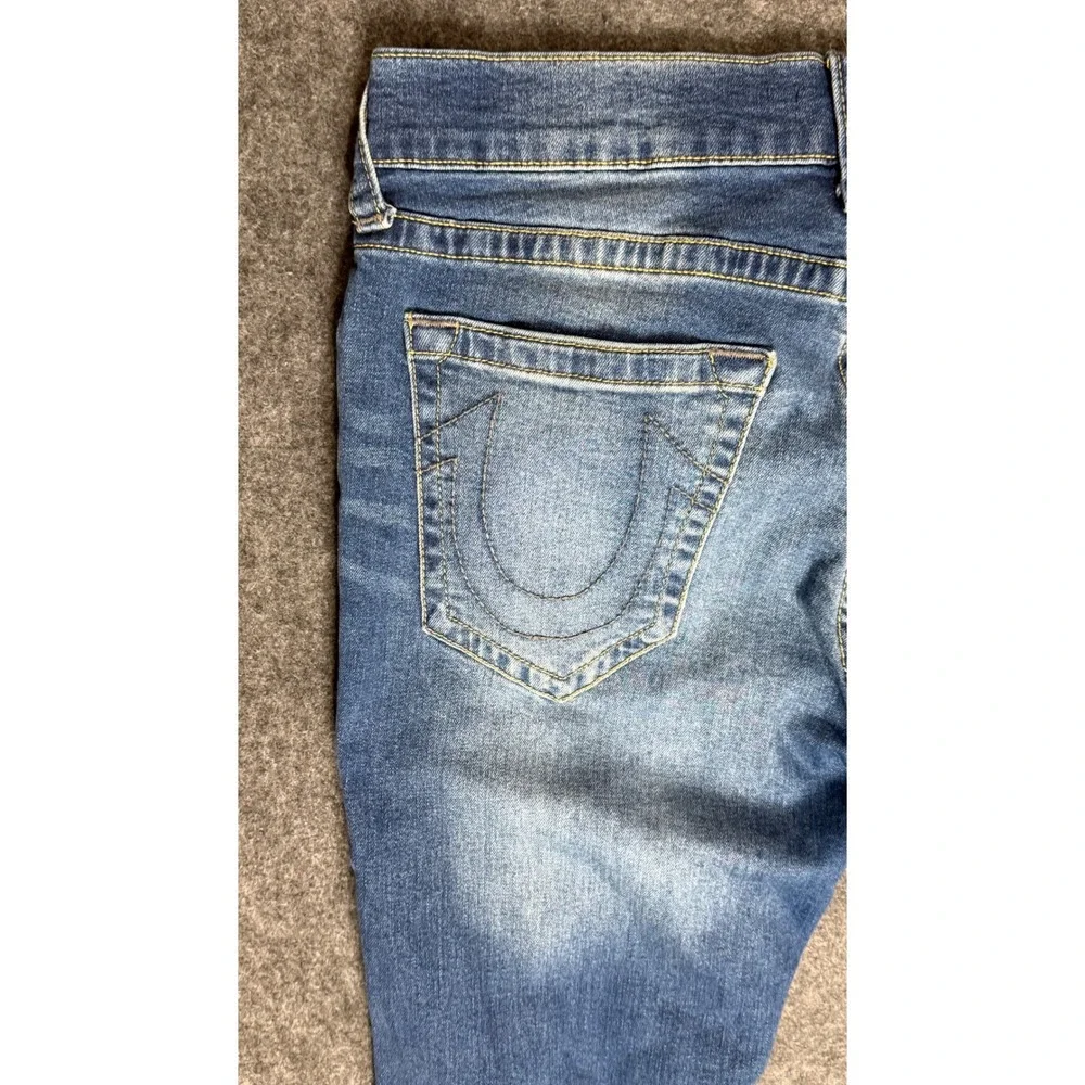 True Religion Ricky Relaxed Straight Distressed Blue Denim Jeans‎ Mens 32